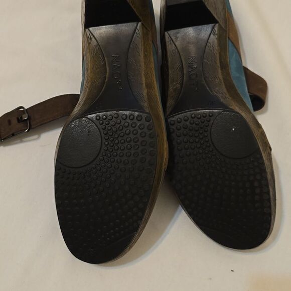 NAOT Dashing Pump Leather Mary Jane Heels Shoes Teal Brown 37/6-6.5 Hook & Loop - Picture 11 of 12